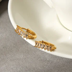 Durable Waterproof Fade Resistant Stainless Steel Zircon Hoop Earrings 18K Gold Plated Trendy Versatile Women’s Jewelry