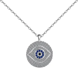 Dylam Attention Sight Talismans Fashion Jewelry S925 Silver Link Chain Blue 5A Cubic Zirconia Circle Blue Eyes Pendant Necklace