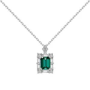 Dylam Stylish 925 Sterling Silver Rhodium Plated Fine Fashion Jewelry Women Emerald Diamond 5A Cubic Zirconia Pendant Necklace