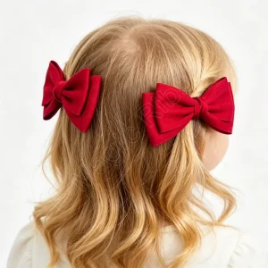 E Magic Women Fashion Bow Hair Clips Solid Satin Fabric Double Bow Barrettes Customized Size Holiday Party Hair Accessories