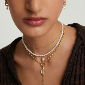 EDGE Custom Fashion Pearl Gold Chain Layered Necklace Leaf Pendant Star Charm Women Fashion Jewelry OEM ODM