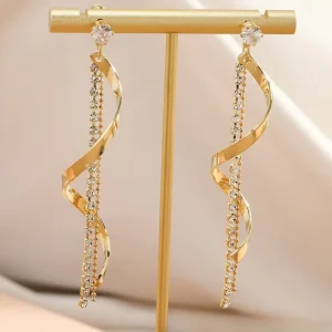 EH109 Spiral S Wave Tassel EarringsStainless Steel Light Luxury Dangle Earrings Elegant Fashion Jewelry
