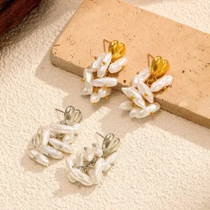 EH555 Stainless Steel Pearl Earrings High end Vintage Studs European American Niche Light Luxury Fashionable Elegant