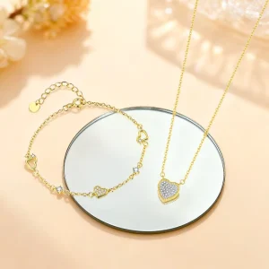 ELAN Factory New Fashionable Heart shaped Pendant Necklace Double layer Zircon Necklace