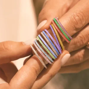 EManco Jewelry Simple Fashionable Minimalist Stainless Steel Crystal 12 Colors Rhinestone Ring Dainty Birthstone Ring Women’s