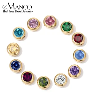 EManco Stainless Steel Charm Rhinestone Necklace Pendant Fashion 12 Colors Birthstone for Jewelry Making Women DIY Accessories