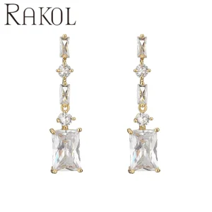 EP5358 43mm Long Tassels Cubic Zirconia Silver Gold Plated Water Drop Huggie