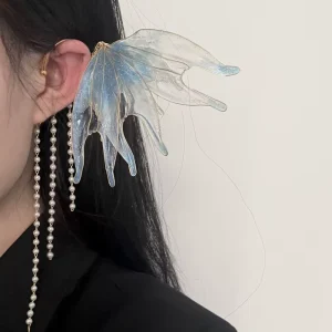 Ear Cuffs Women Tassel Crystal for Women Big Butterfly Earrings Clip Fairy Earrings