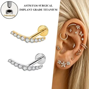 Ear Piercing Threadless Push Pin Labret Tragus Earring Stud Jewelry ASTM F136 Titanium Body Jewelry for Women