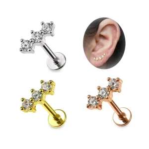 Ear Piercing Triple Zircons Tragus Cartilage Earring Flat Back Earring Helix Piercing Body Jewelry