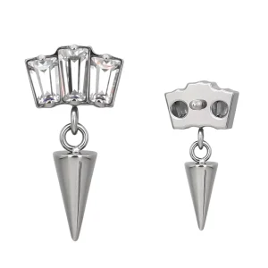 Earring Labret ASTM F136 Titanium 3 Baguette CZ With Spike Dangle Internally Threaded Top Piercing Body Jewelry