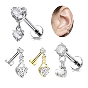 Earring for Women Crystal Heart Tragus Cartilage Helix Piercing Body Jewelry Stainless Steel Ear Piercing Jewelry