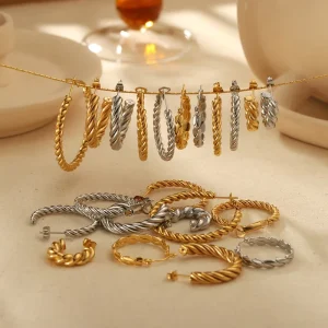 Earrings C Type Stainless Steel Trend Multi strand Twisted Wire Women’s Round Stainless Steel New Fashion CLASSIC Charm Earrings