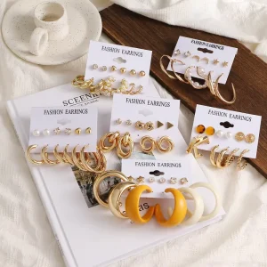 Earrings Creative Simple Metal Ring Earrings Set 6 Piece Vintage Pearl Earrings