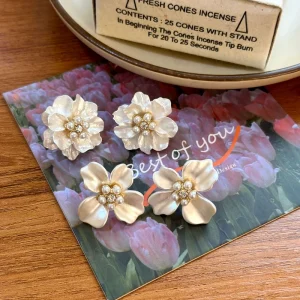 Earrings Ethereal and Sweet White Flower Pearl Earrings Elegant Stud Earrings Available Now
