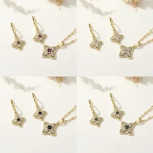 Earrings Necklace Set Initial Necklace 18K Gold Plated Fine Women Wedding Ladies Costume Luxury Jewelry Set