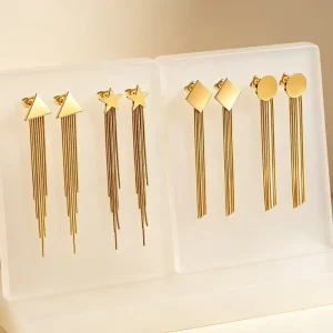 Earrings Set Jewelry Factory Round Disc Tassel Drop Earrings Stainless Steel Waterproof Anti Tarnish Fashion Jewelry for Women