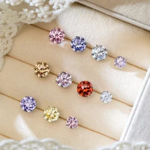 Earrings for Women Colorful 6mm 8mm 18K Gold Zircon Stud Earrings 925 Silver Minimal Dainty