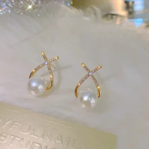 Earrings for Women Elegant Fashion Jewelry with Big Pearl Crystal Fine Jewelry Earrings