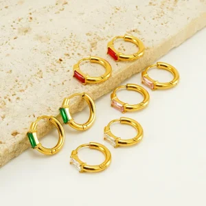 Earrings for Women, Ins Style, French Style, Simple and Fashionable Square Zircon Earrings, Stainless Steel Earrings