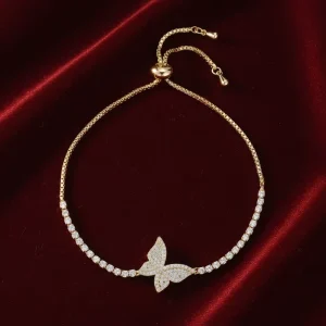 Eco Friendly Bracelet Butterfly Charm Cubic Zirconia Gold Chain Adjustable Slider Bracelet for Women’s Luxury Jewelry Bracelet