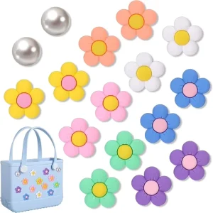 Eco Friendly Fashion Button Charm EVA Beach Tote Bag Accessories with Flower Pearl Design