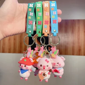 Eco Friendly Handmade Cute Pig Camping Style Pendant Car Keychain