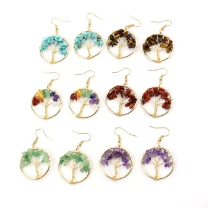 Eco Friendly Handmade Earrings Natural Stone Crystal Rhinestone Classic Gift Earring Jewelry Tree Life Earrings