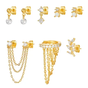 Eco friendly Brass 925 Silver 5A Zircon Trendy Star Shape Stud Earring Sets for Women’s Wedding Party Engagement Daily
