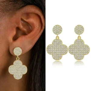 Eco friendly Brass Drop Earrings 5A Zircon Gold Plated Gift Jewelry Sets Women Petal Flower Pendant Drop Decoration