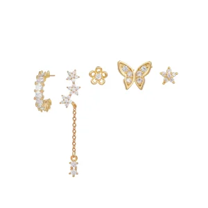 Eco friendly Brass Fashion Earrings Set 5A Zircon Butterfly Flower Luxury 18k Gold Plated Stud Earrings Women