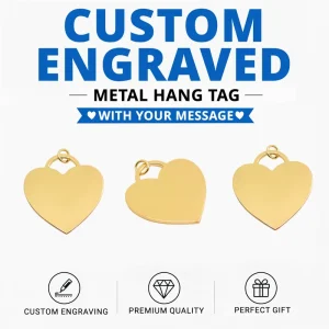 Eco-friendly Gold Plated Heart Pendant Custom Fashion Simple Engravable Logo Tag for Bags Accessory Jewelry Charms