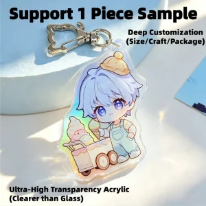 Eco friendly Holographic Acrylic Keychain Rainbow Charm Clear Printed for KPOP Idol Souvenir Small Batch Personalized