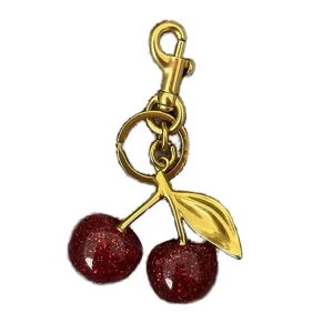 Eco friendly Vintage 3D Resin Cherry Bag Charm Keyring Glitter Purse Accessory with Silk Screen Printing Christmas