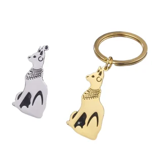 Egyptian Animal Cat Goddess of Protection Pendant Keychain Stainless Steel Silver Color Vintage Keychain