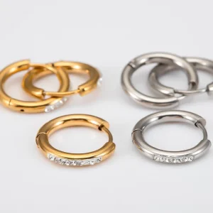 Eh013 Simple Hoop Circle Stainless Steel Gold Plated Smooth Open Round Fashion Earrings Men