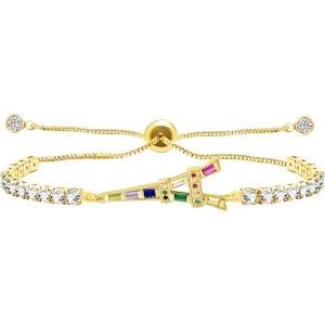 Eiffel Tower Charm Bracelet Women Adjustable CZ Tennis Chain Bracelet Paris Travel Inspired Fashion Jewelry Gift YA5691