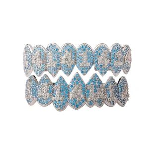 Eight Teeth Decoration Zircon Number Grillz Silver Plated Body Rapper Hip Hop Style Jewelry for Men Women