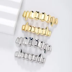 Eight Tooth Gold Plated Brass Grillz Jewelry Smooth Teeth Punk Style Zircon Stones Everyday Wear Body Jewelry Accessories