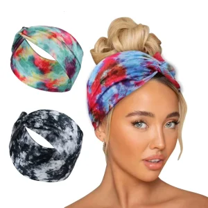 Elastic Cotton Fabric Flower Geometric Pattern Cross Headband for Women Gym Exercise Anti Slip Hair Accessories