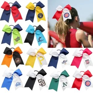 Elastic Hair Band OEM ODM Customized Logo Hair Bows Cheerleading Hair Ring Color Contrast Sports Team Logo Customized
