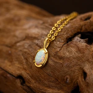 Elegant 18K Gold Plated S925 Silver Opal Pendant Necklace 925 Sterling Silver Oval Gemstone Necklace