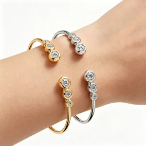 Elegant 18K Gold Plated Stainless Steel Bangle for Women CZ Geometric Hollow Tube Design High End Fashion Commuter Jewelry