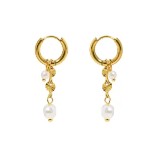 Elegant 18K Gold Plated Stainless Steel Imitation Pearl Dangle Earrings Jewelry for Women Waterproof