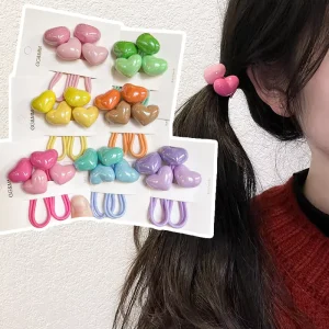 Elegant 2pcs set Candy Color Love Design Elastic Hair Rope High Quality Cute Girls’ Styling Hair Accessory No Damage Headbands