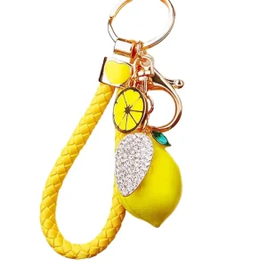 Elegant 3D Fruit Design Keychain Red Braided Strap Gold Metal Hook Fashion Bag Charm Keychain Featuring Digital Photo Keychain