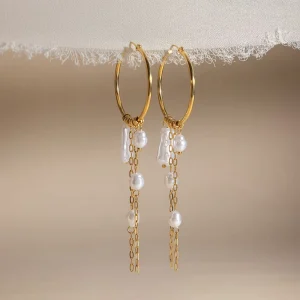 Elegant Aesthetic Fringed Pearl Earrings Shimmering Geometric Circle Steel Earring Lightweight Everyday Wear Trendy Jewelry