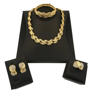 Elegant African Beads Jewelry Sets for Women Gold Color Wedding Necklace Earrings Bracelet Ring Jewellery