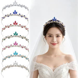Elegant Alloy Rhinestone Bridal Tiara Crown Multi Color Headband for Women Bridesmaid Wedding Prom Party Hair Accessories