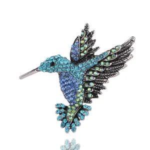 Elegant Antique Tone Bird Hummingbird Multi Color Rhinestone Crystal Brooch Jewelry
